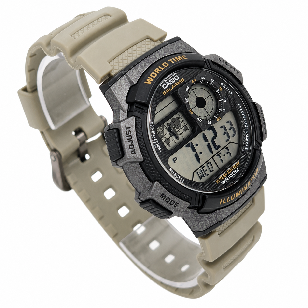 Reloj Casio caballero AE-1000W-5AV correa resina beige fondo gris-2