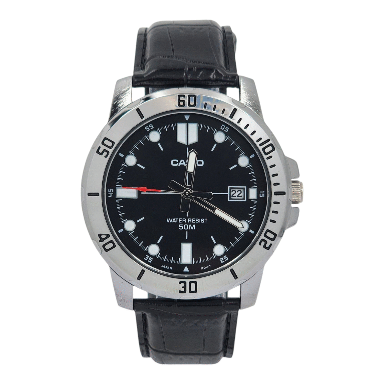 Reloj Casio MTP-VD01L-1EV Analógico Con Correa cuero Color Negro - Bisel Plateado-0