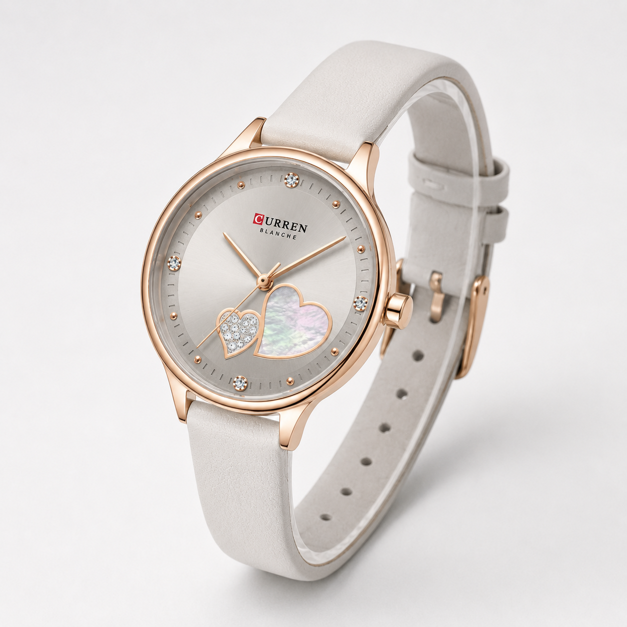 Reloj Curren para dama 9077-2 Cuero blanco con esfera gris-2
