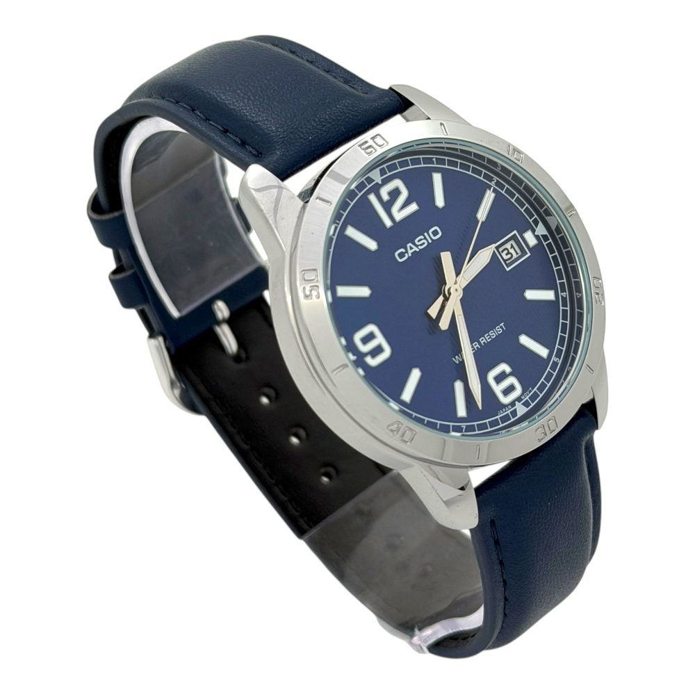 Reloj Pulsera Casio MTP-V004L-2B Con Correa De Cuero Color azul-4