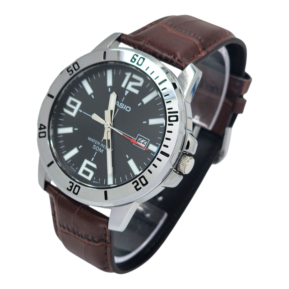 Reloj Pulsera Casio MTP VD01L 1BV Con Correa De Cuero Color Marron-1