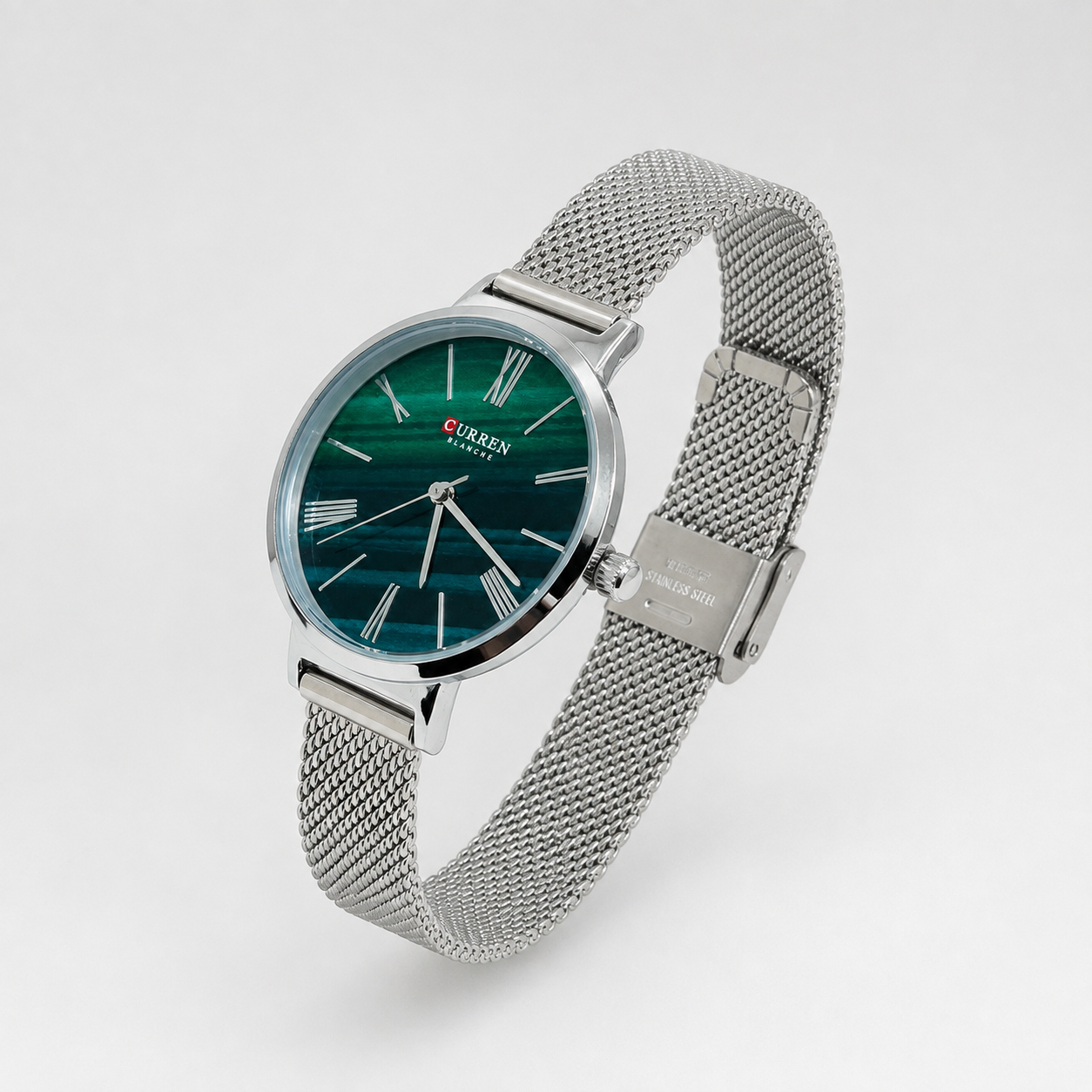Reloj Curren para dama 9076B-1 Metal plateado con esfera verde-2