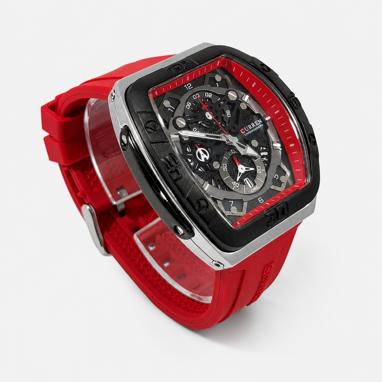 Reloj Curren para caballero 8443-2 Resina rojo con esfera negra-1