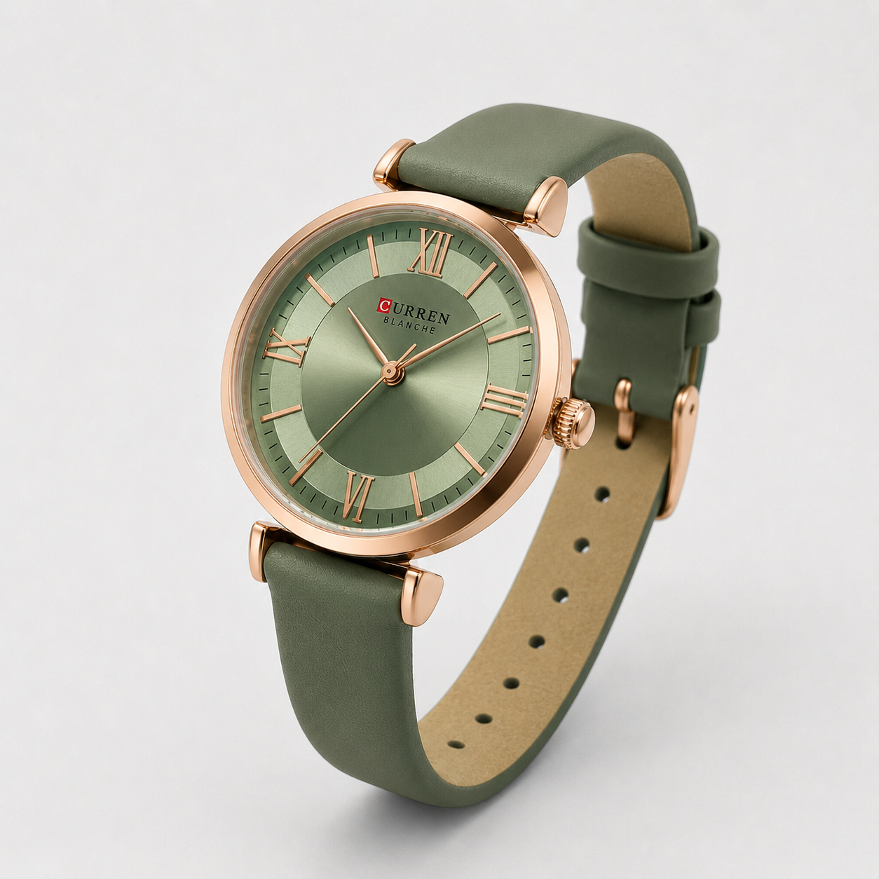Reloj Curren para dama 9079-4 Cuero verde oliva con esfera verde-2