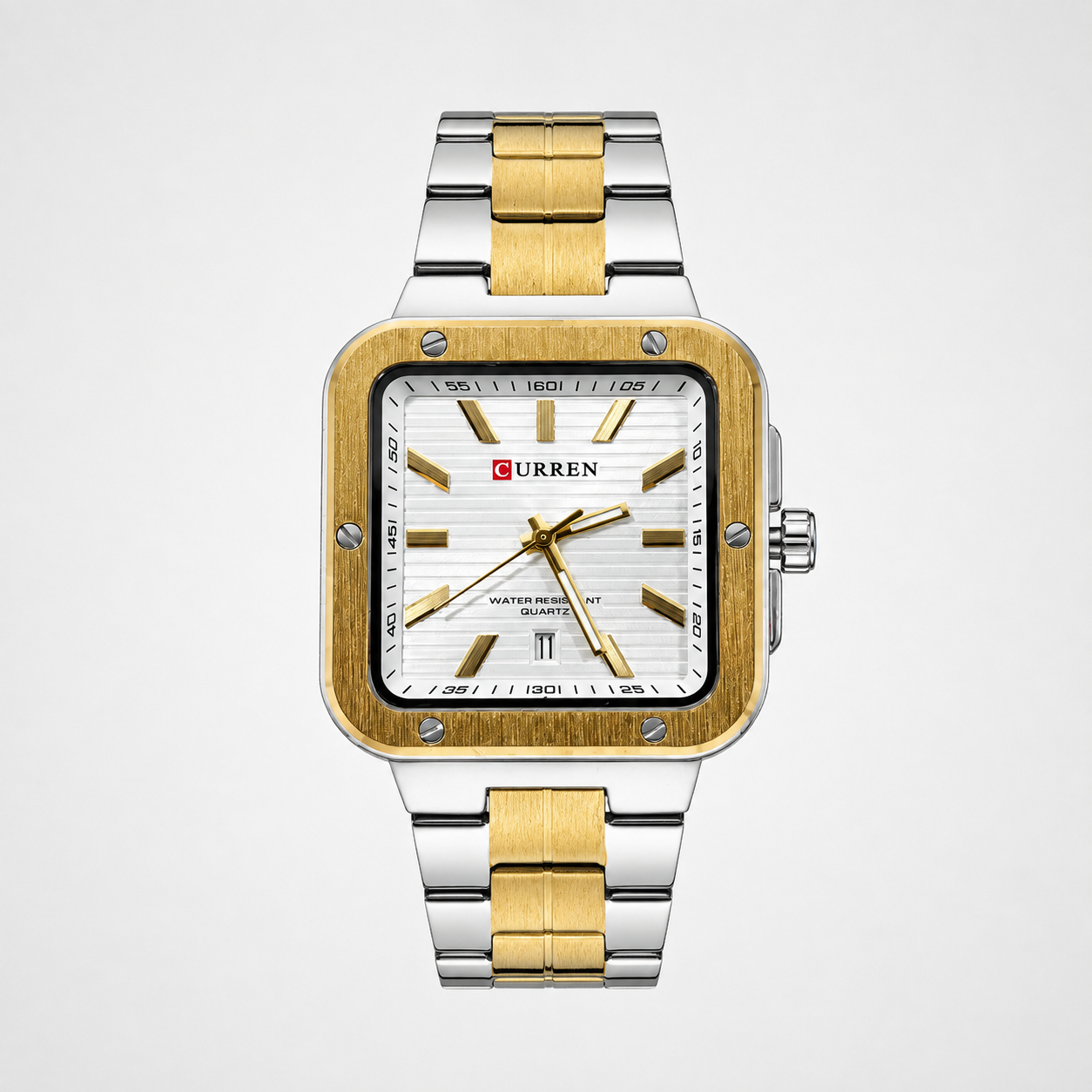 Reloj Curren para caballero 8479-4 Metal bicolor plateado y dorado con esfera blanca-0