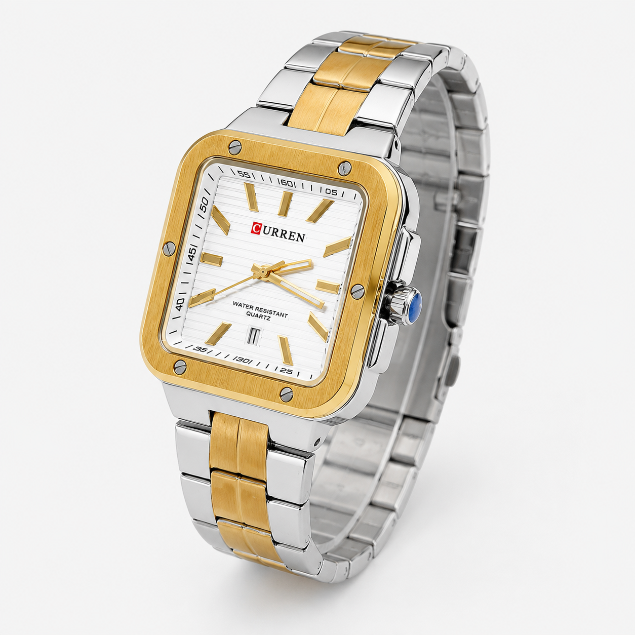 Reloj Curren para caballero 8479-4 Metal bicolor plateado y dorado con esfera blanca-1