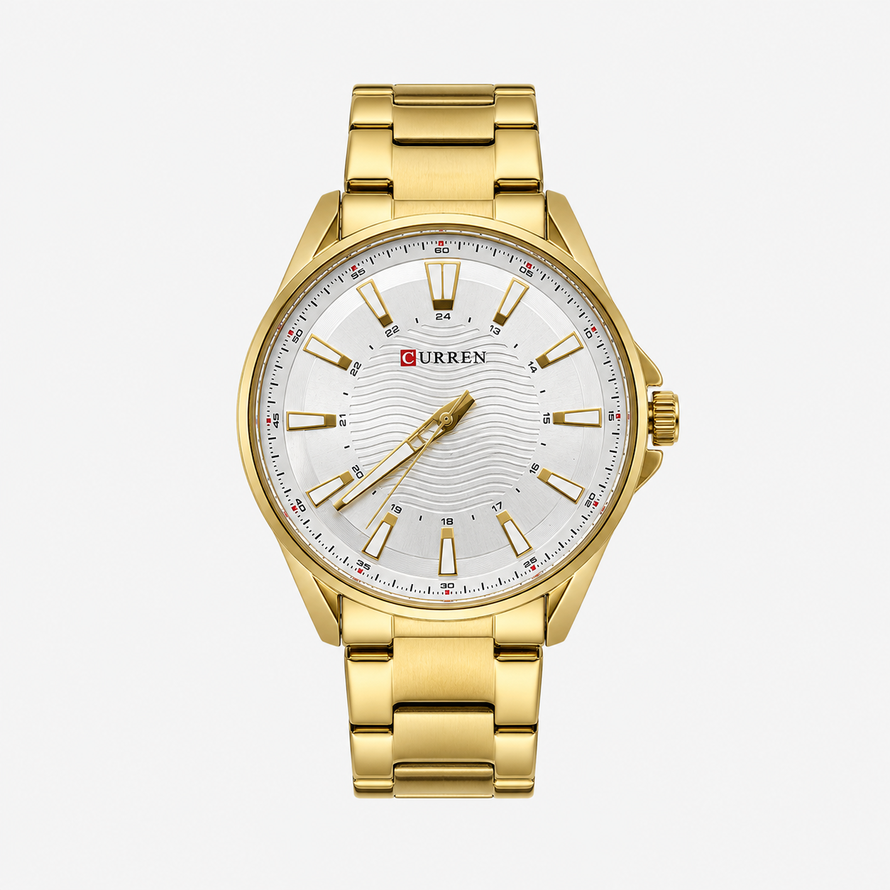 Reloj Curren para caballero 8424-3 Metal dorado con esfera blanca-0
