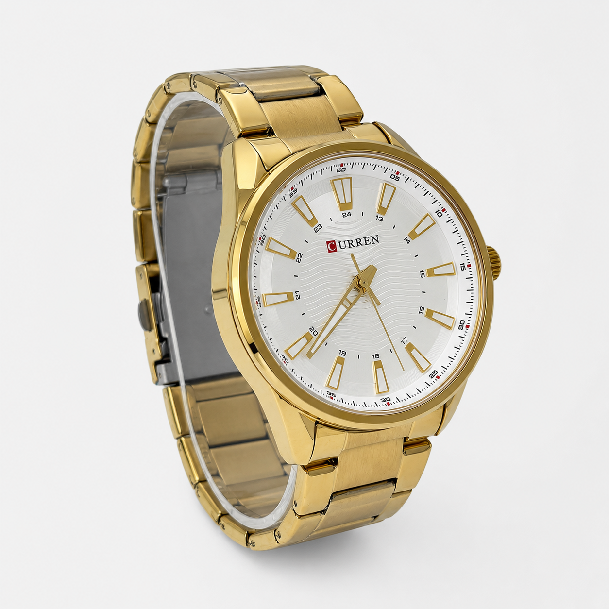 Reloj Curren para caballero 8424-3 Metal dorado con esfera blanca-2