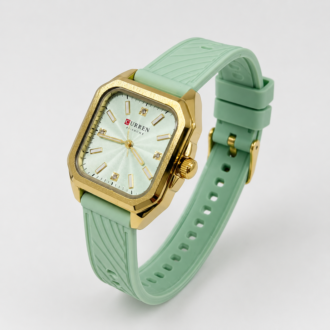 Reloj Curren para dama 9113-2 Resina verde menta con detalles dorados-2