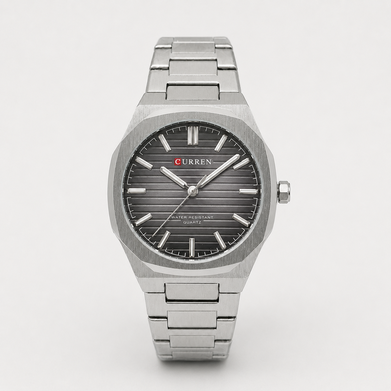 Reloj Curren para caballero 8456-1 Metal plateado con esfera negra-0