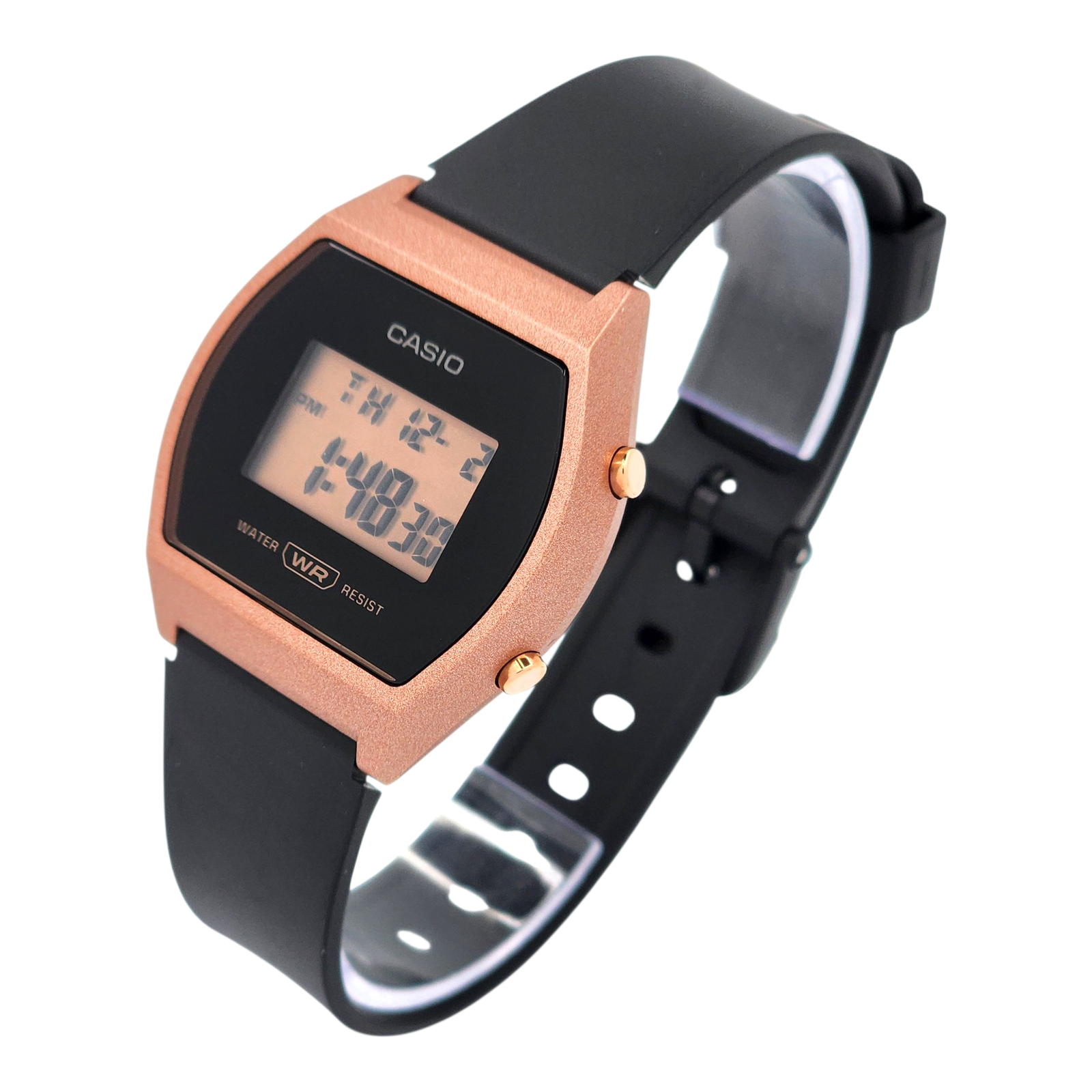 Reloj Casio dama LW-204-1A correa resina negro esfera bronce-2