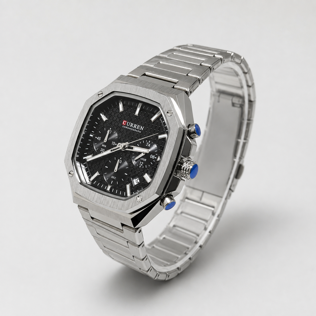 Reloj Curren para caballero 8459-2 Metal plateado con esfera negra-1