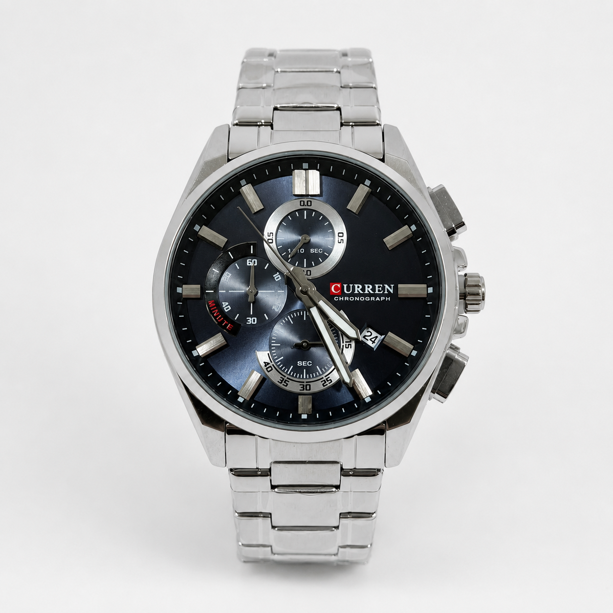 Reloj Curren para caballero 8475-2 Metal plateado con esfera azul grisácea-0