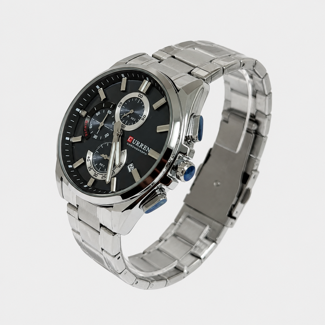 Reloj Curren para caballero 8475-2 Metal plateado con esfera azul grisácea-2
