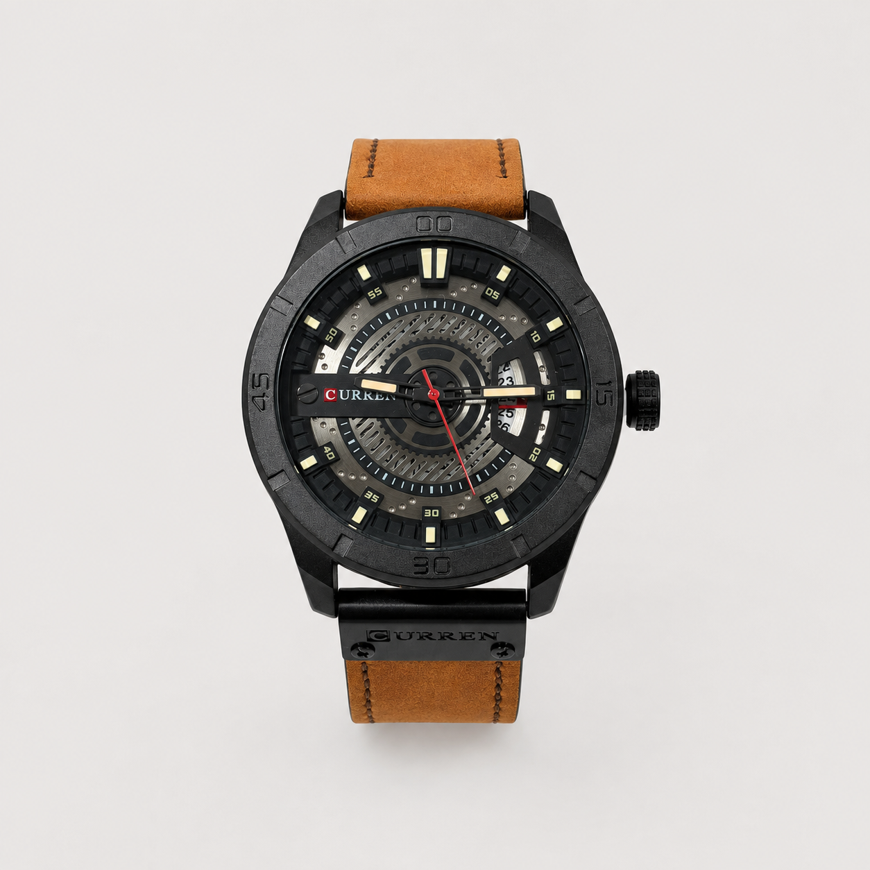 Reloj Curren para caballero 8301-3 Cuero camel con esfera negra-0