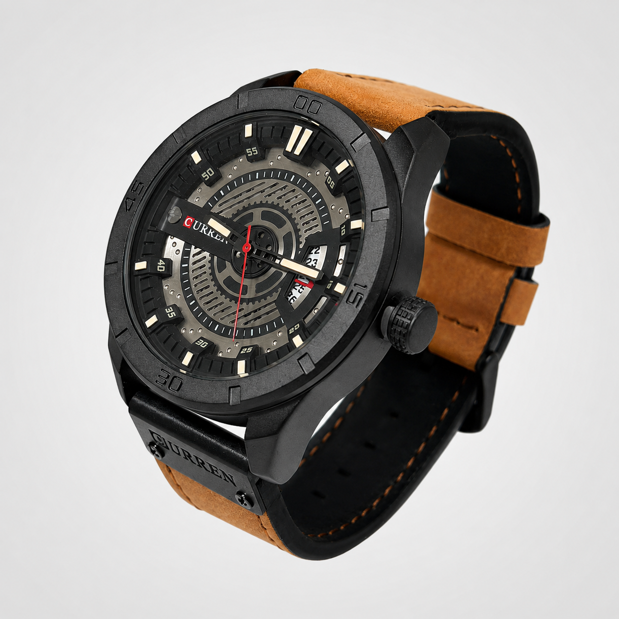 Reloj Curren para caballero 8301-3 Cuero camel con esfera negra-1