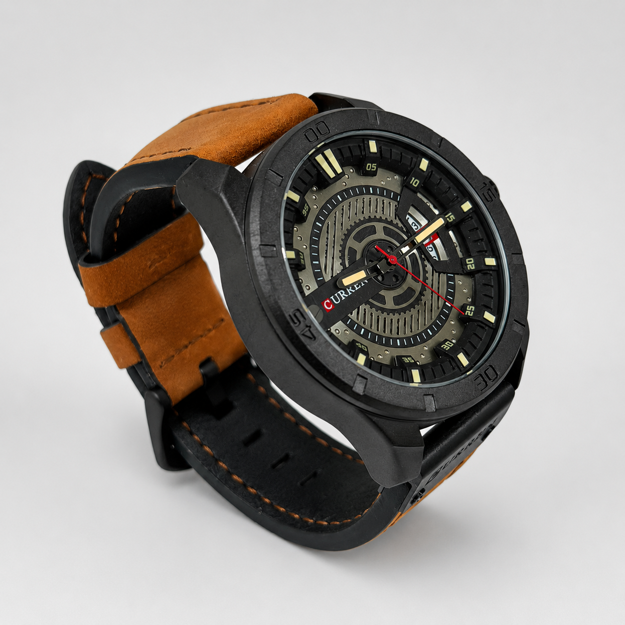 Reloj Curren para caballero 8301-3 Cuero camel con esfera negra-2