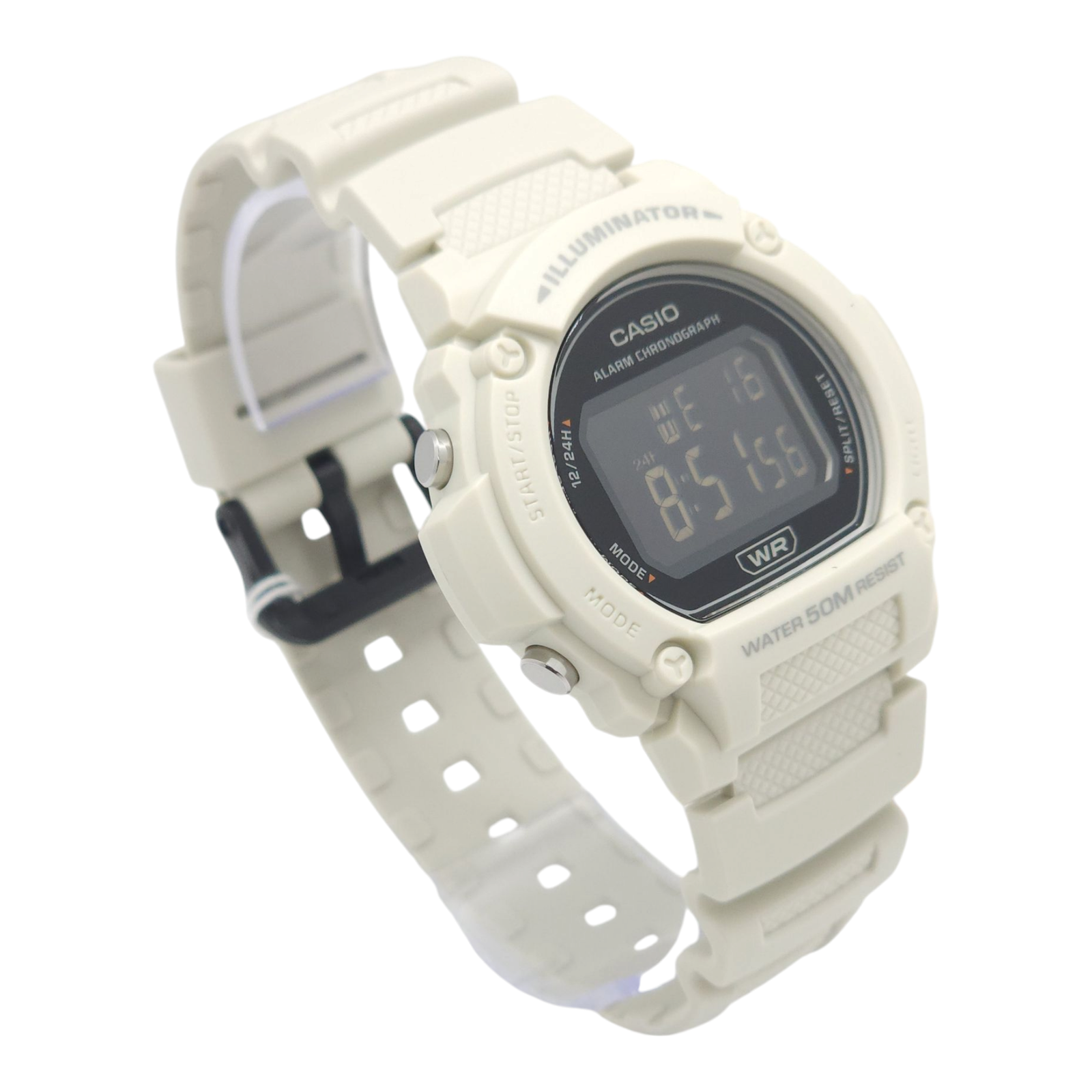 Reloj pulsera digital Casio W-219HC-8BVDF con correa de resina color blanco - bisel negro-2
