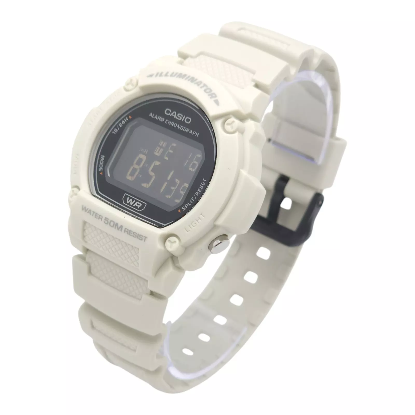 Reloj pulsera digital Casio W-219HC-8BVDF con correa de resina color blanco - bisel negro-3