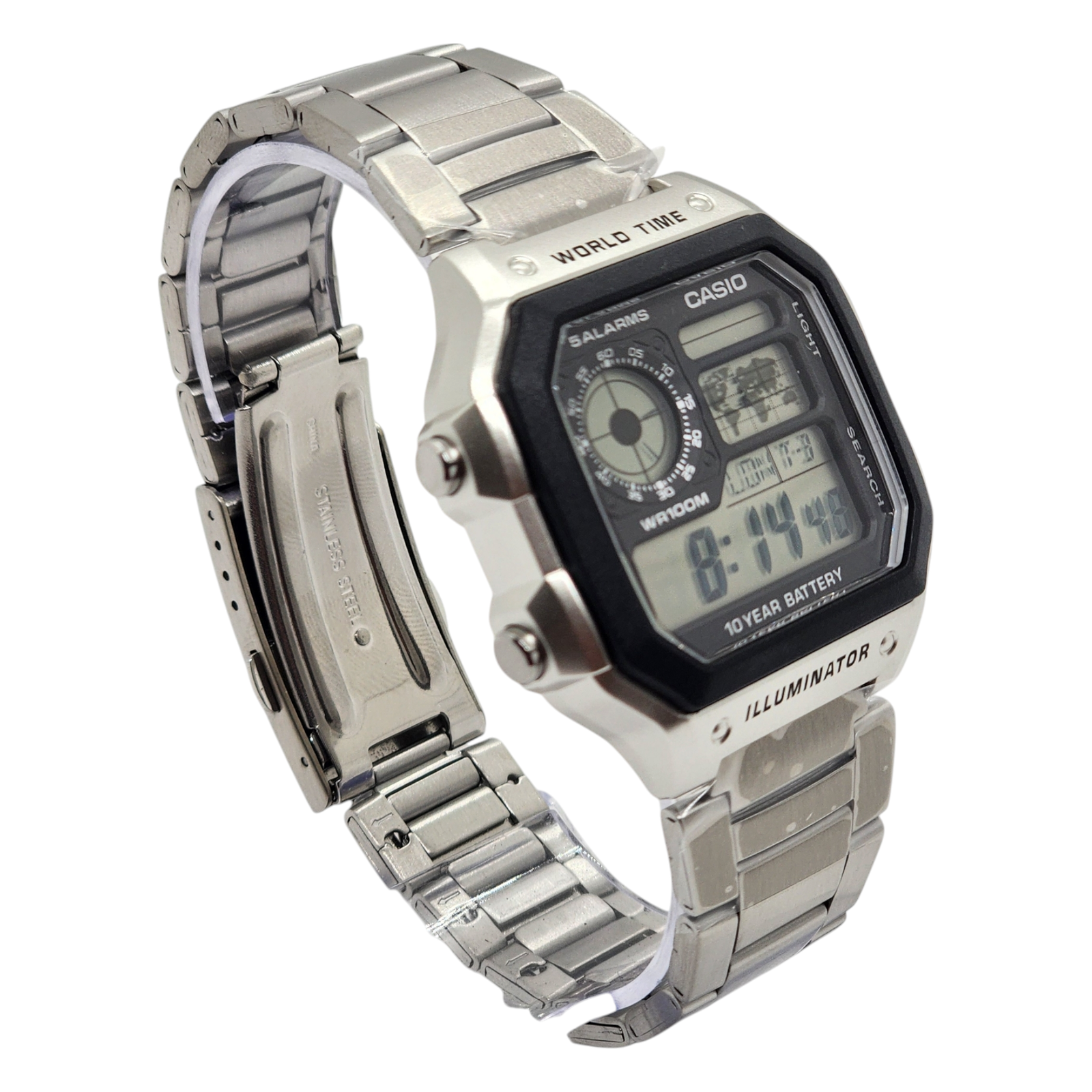 Reloj Casio Digital Ae-1200whd-1av Plateado Negro E-watch acero inoxidable-2