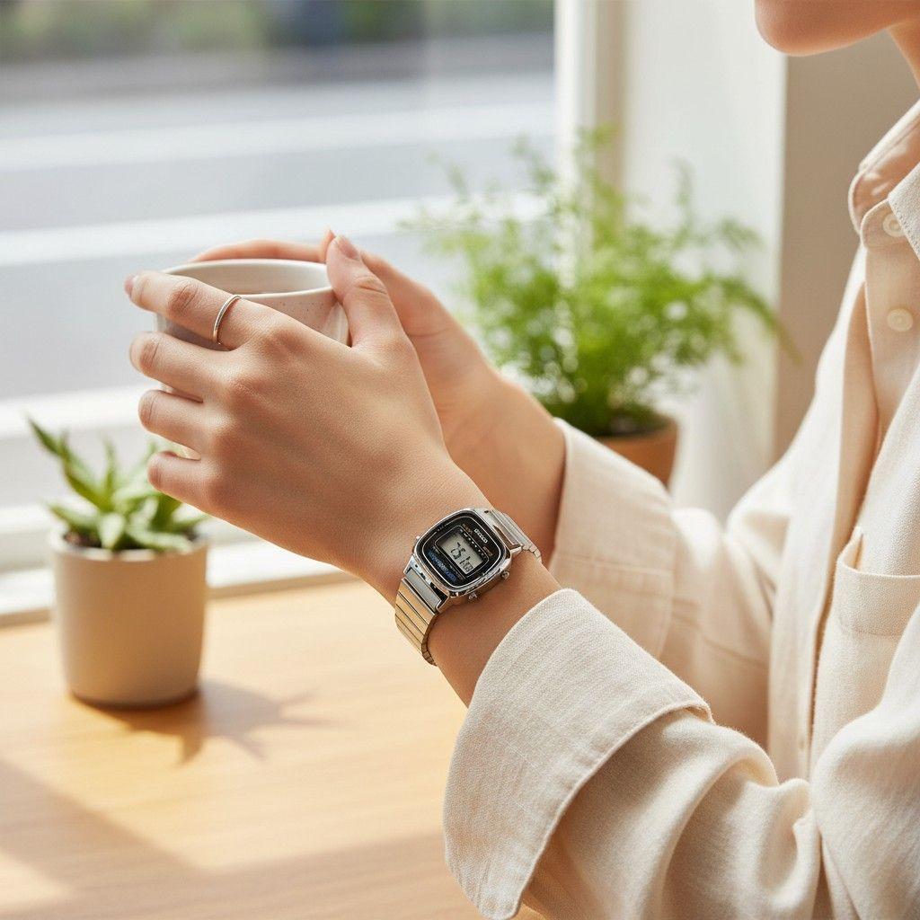Reloj Casio dama LA 670WA 1D acero inoxidable plateado-6