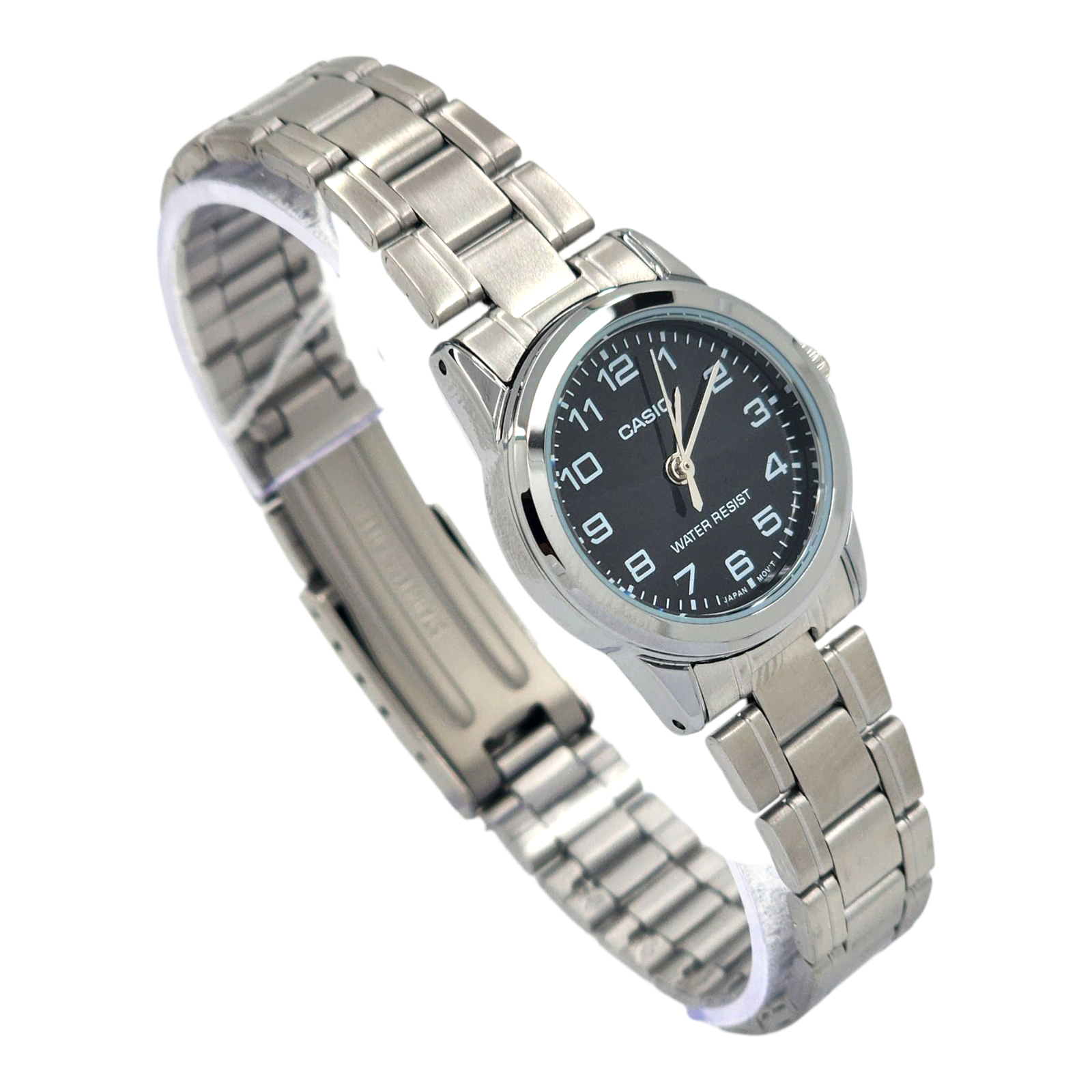 Reloj Casio Mujer Ltp-v001d-1b plateado fondo negro acero inoxidable-2