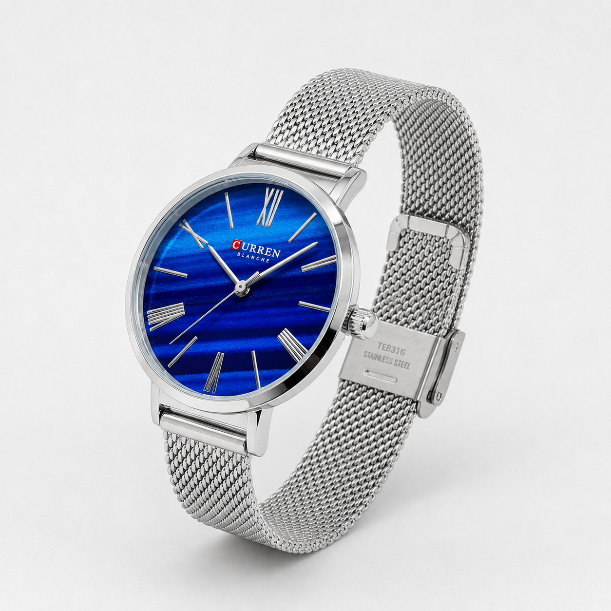 Reloj Curren para dama 9076B-2 Metal plateado con esfera azul-2