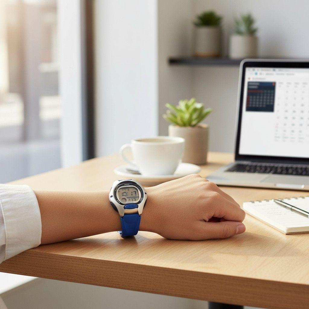 Reloj Mujer Casio LW-200-2AV Azul Digital Color Del Bisel Plateado Fondo Gris resina-3