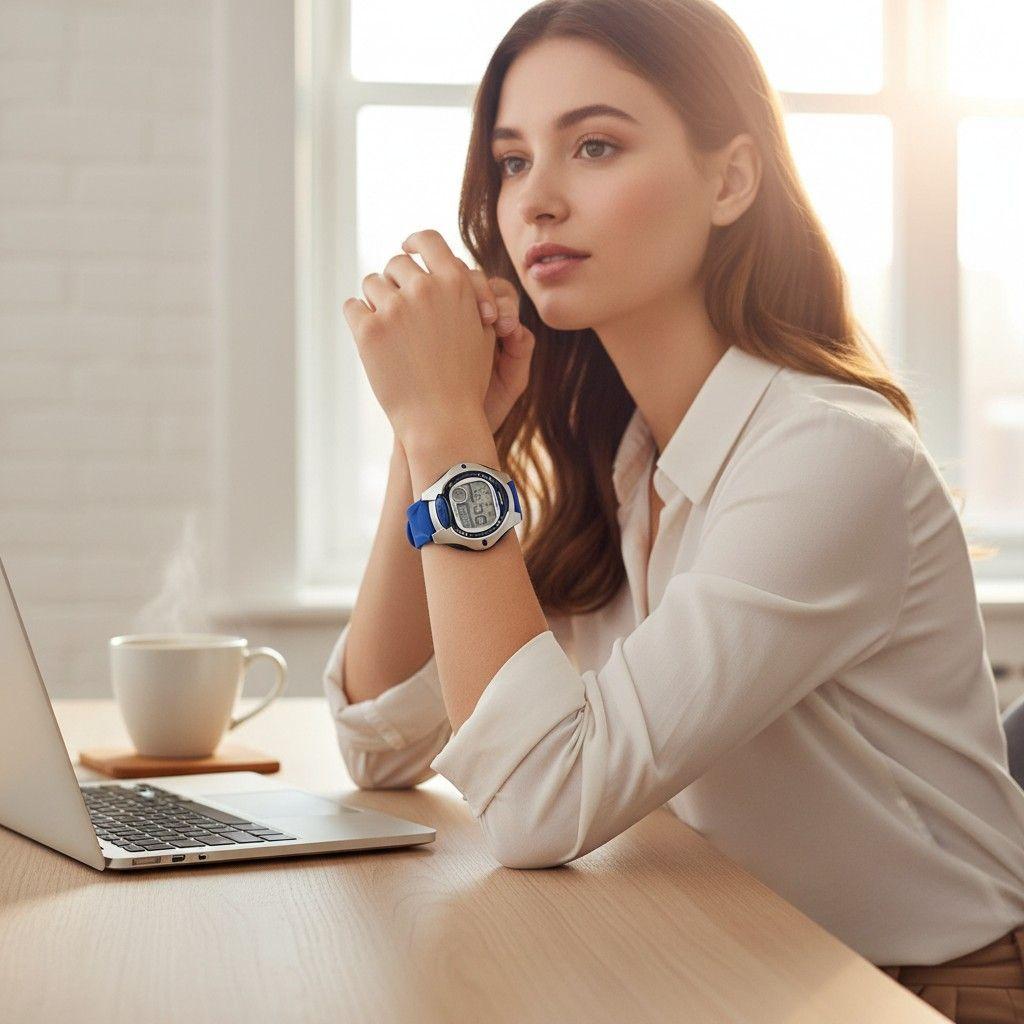 Reloj Mujer Casio LW-200-2AV Azul Digital Color Del Bisel Plateado Fondo Gris resina-5