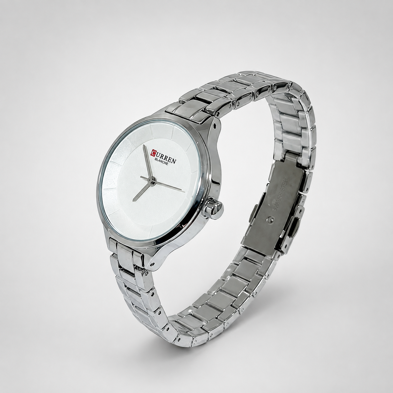 Reloj Curren para dama 9015-1 Metal plateado con esfera blanca-2