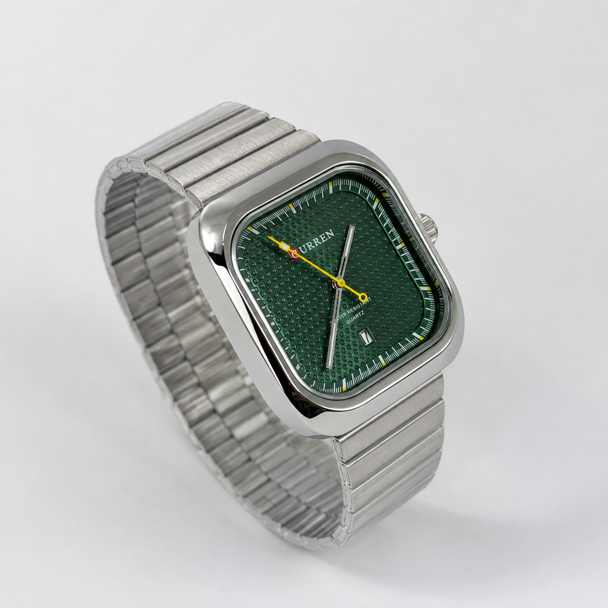 Reloj Curren para caballero 8460-2 Metal plateado con esfera verde-2