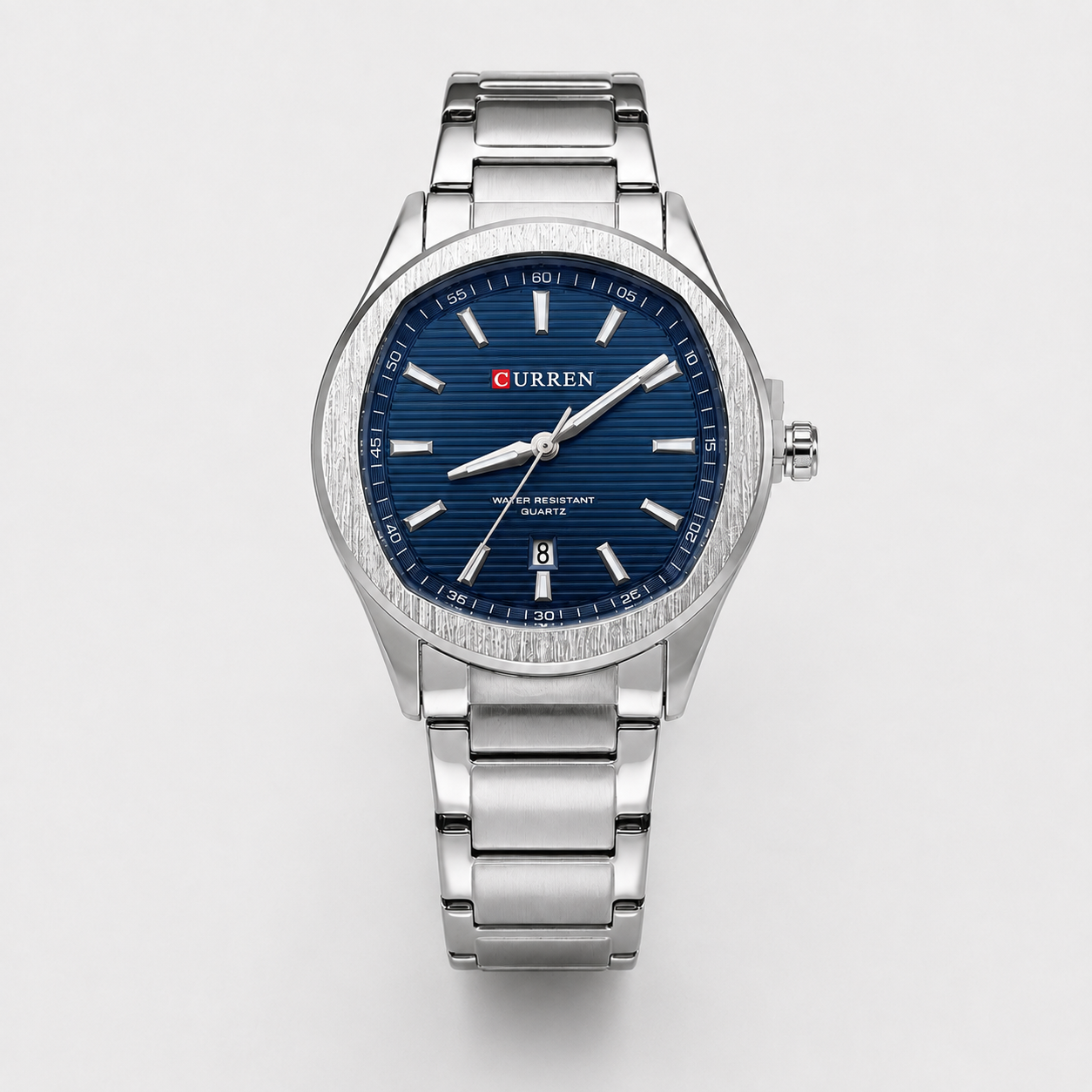 Reloj Curren para caballero 8474-2 Metal plateado con esfera azul-0