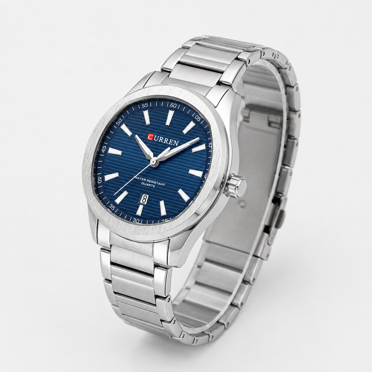Reloj Curren para caballero 8474-2 Metal plateado con esfera azul-2