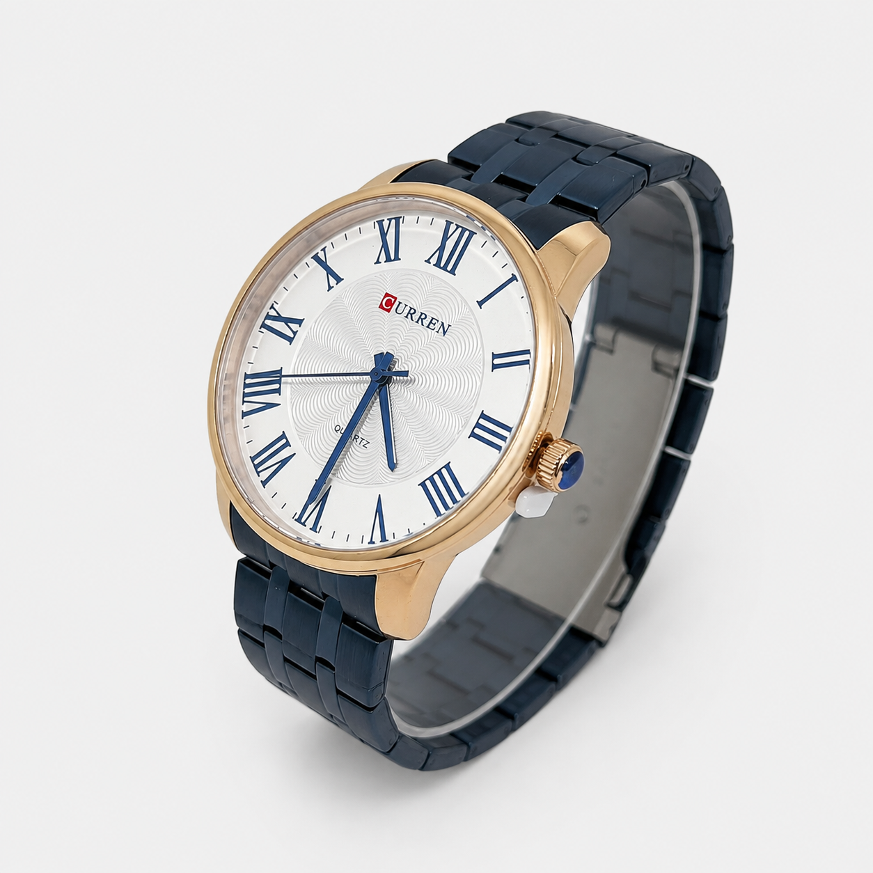 Reloj Curren para caballero 8422-6 Metal azul con detalles cobre y esfera blanca-1