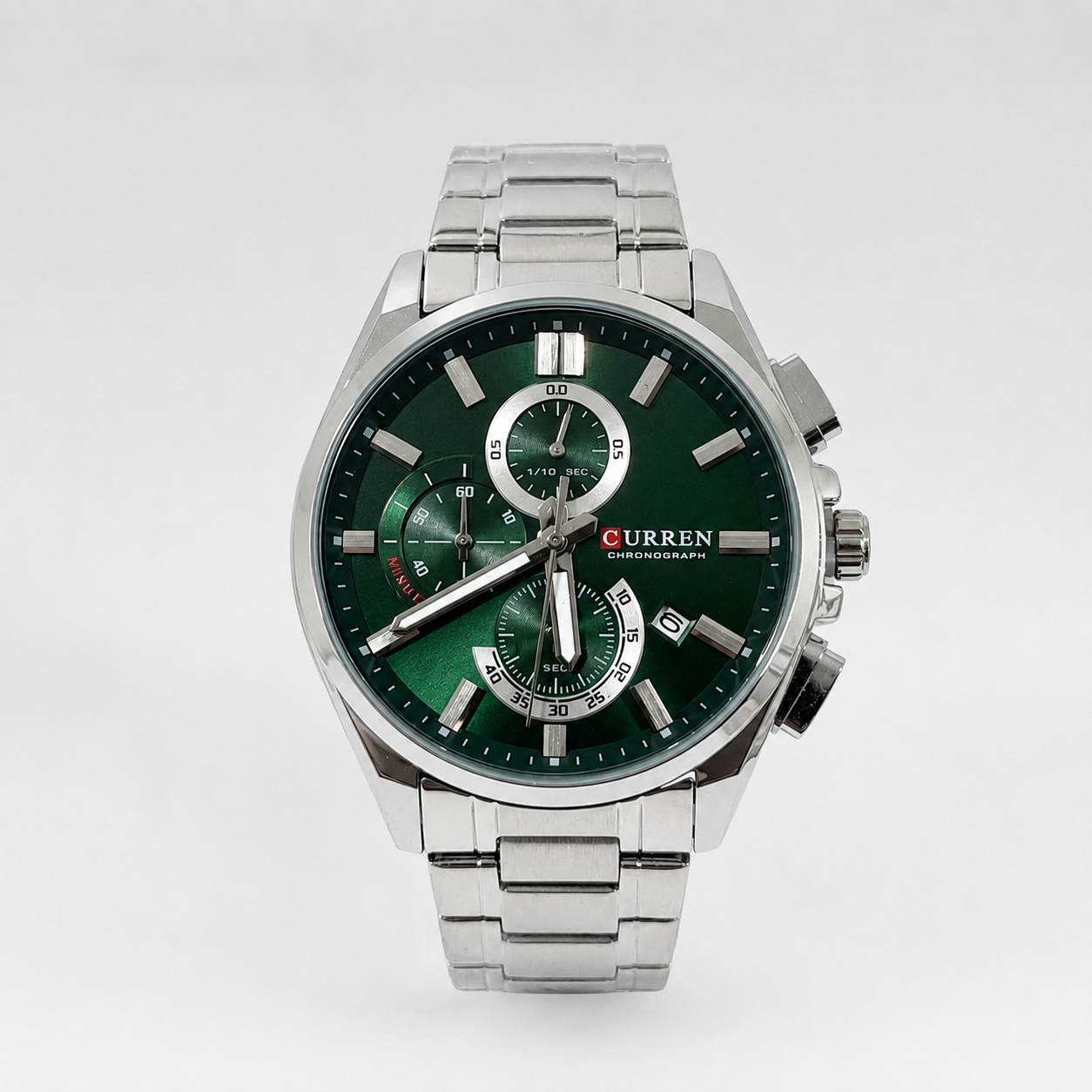 Reloj Curren para caballero 8475-3 Metal plateado con esfera verde-0