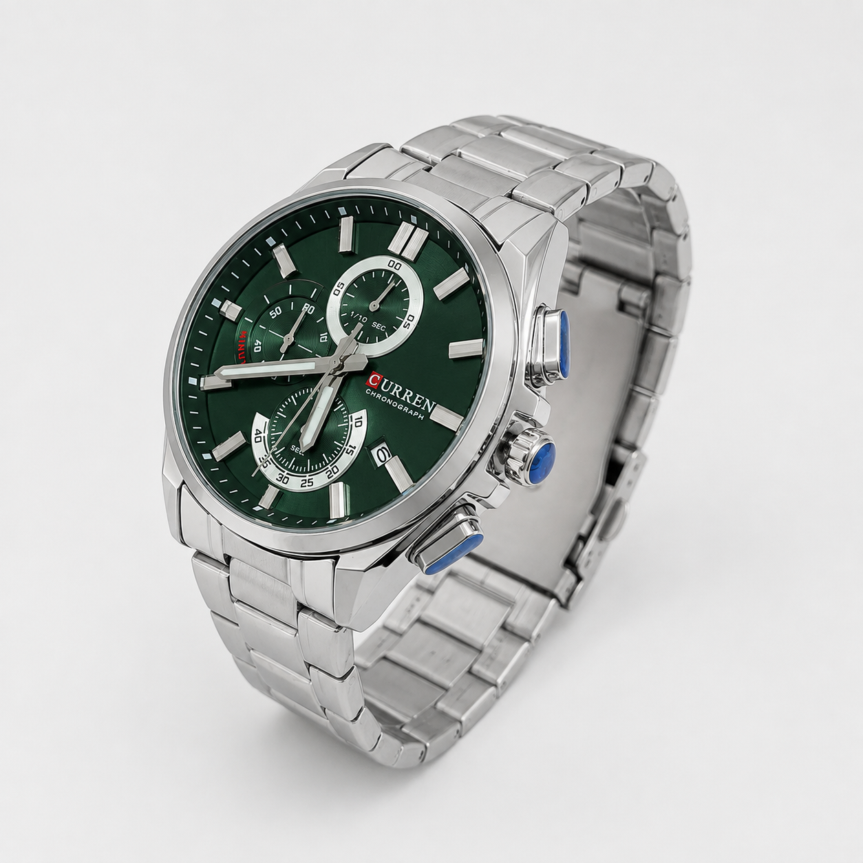 Reloj Curren para caballero 8475-3 Metal plateado con esfera verde-2
