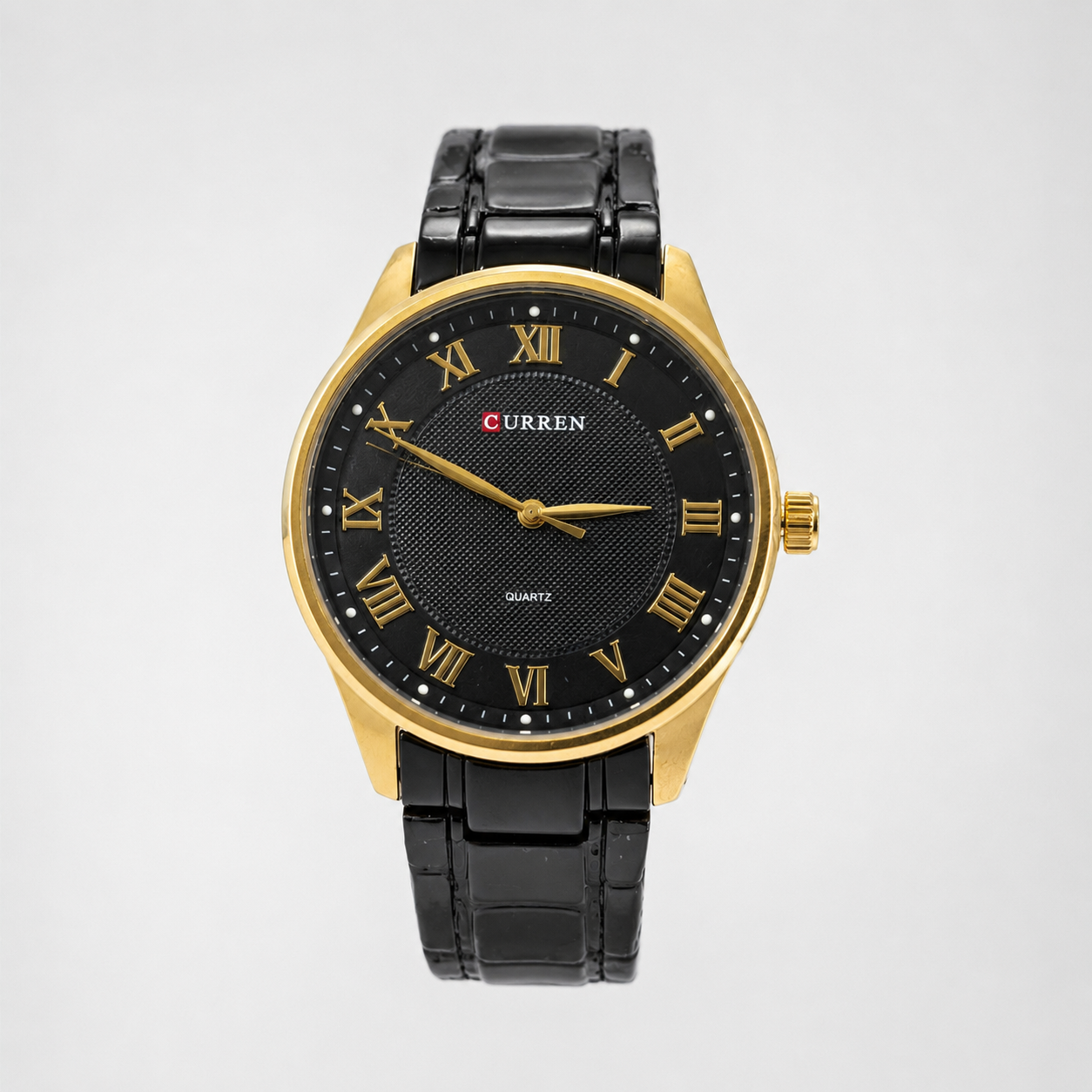 Reloj Curren para caballero 8409-3 Metal negro con detalles dorados-0