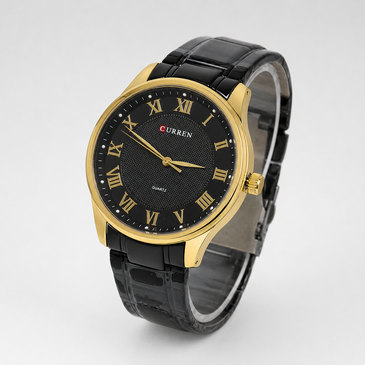 Reloj Curren para caballero 8409-3 Metal negro con detalles dorados-2