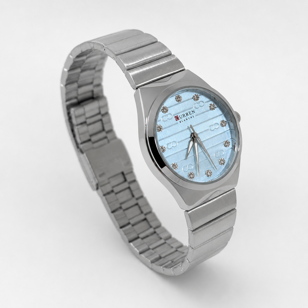 Reloj Curren para dama 9110-1 Metal plateado con esfera celeste-2