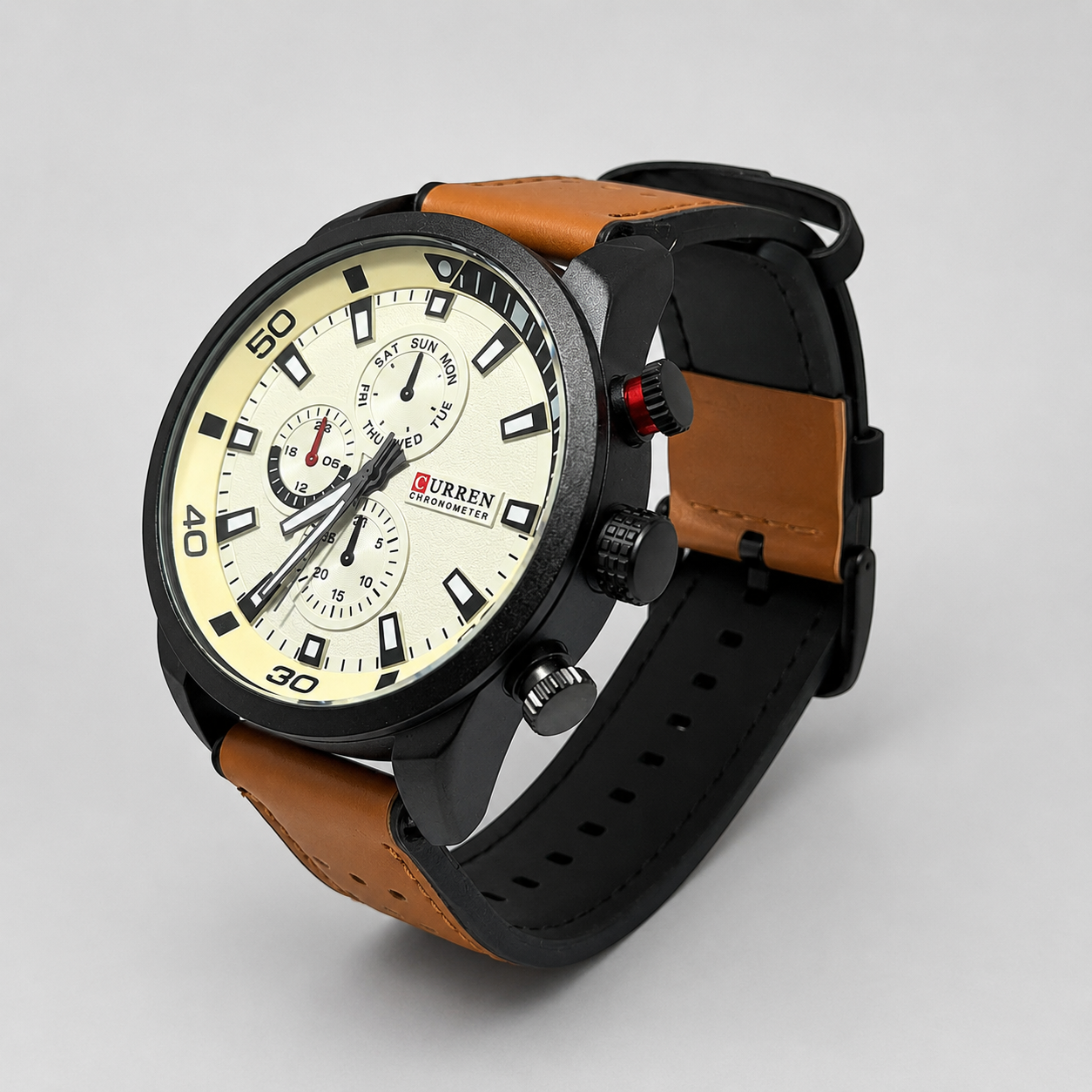 Reloj Curren para caballero 8250-2 Cuero camel con esfera crema-2