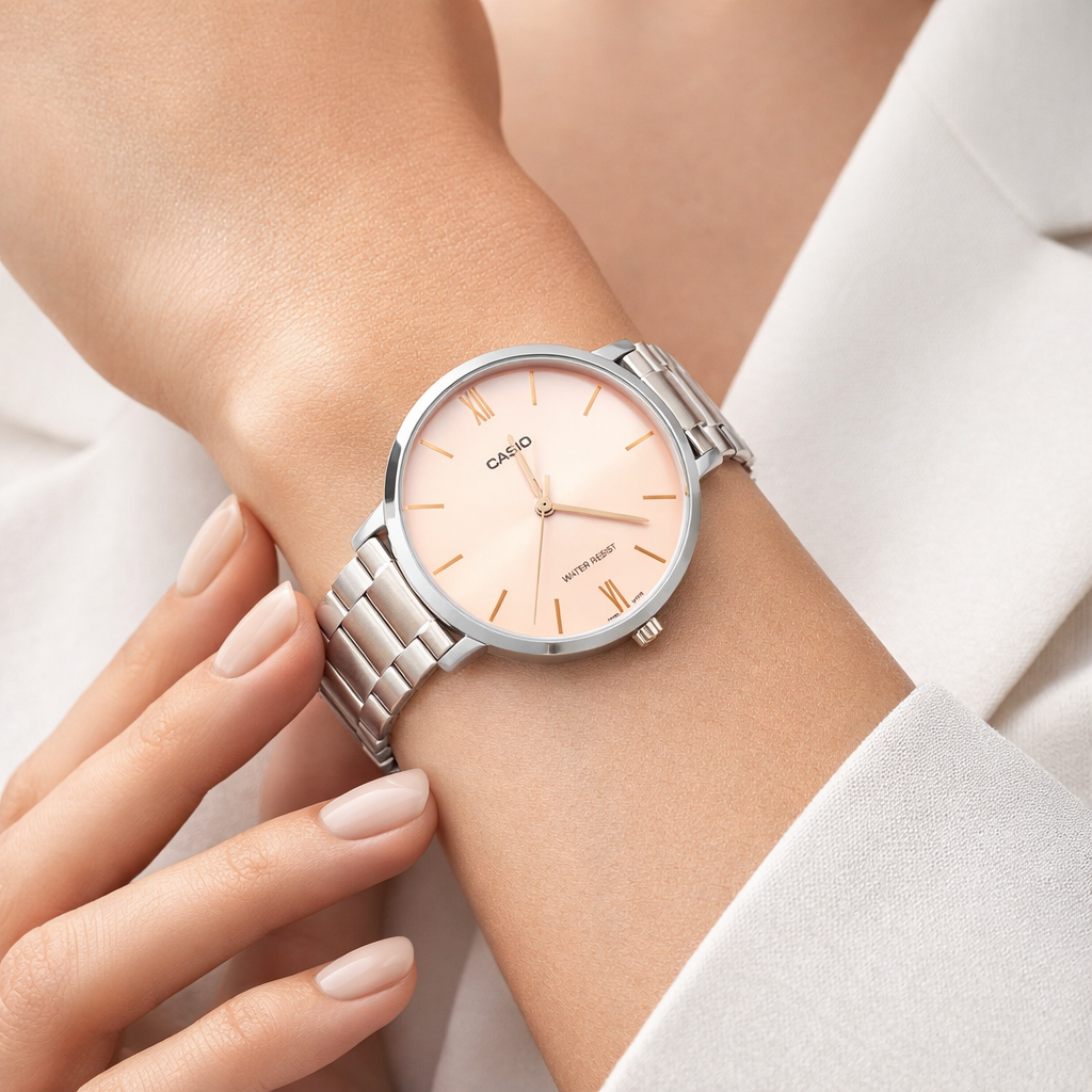 Reloj Casio Mujer LTP-VT01D-4B Fondo Rosa acero inoxidable-3