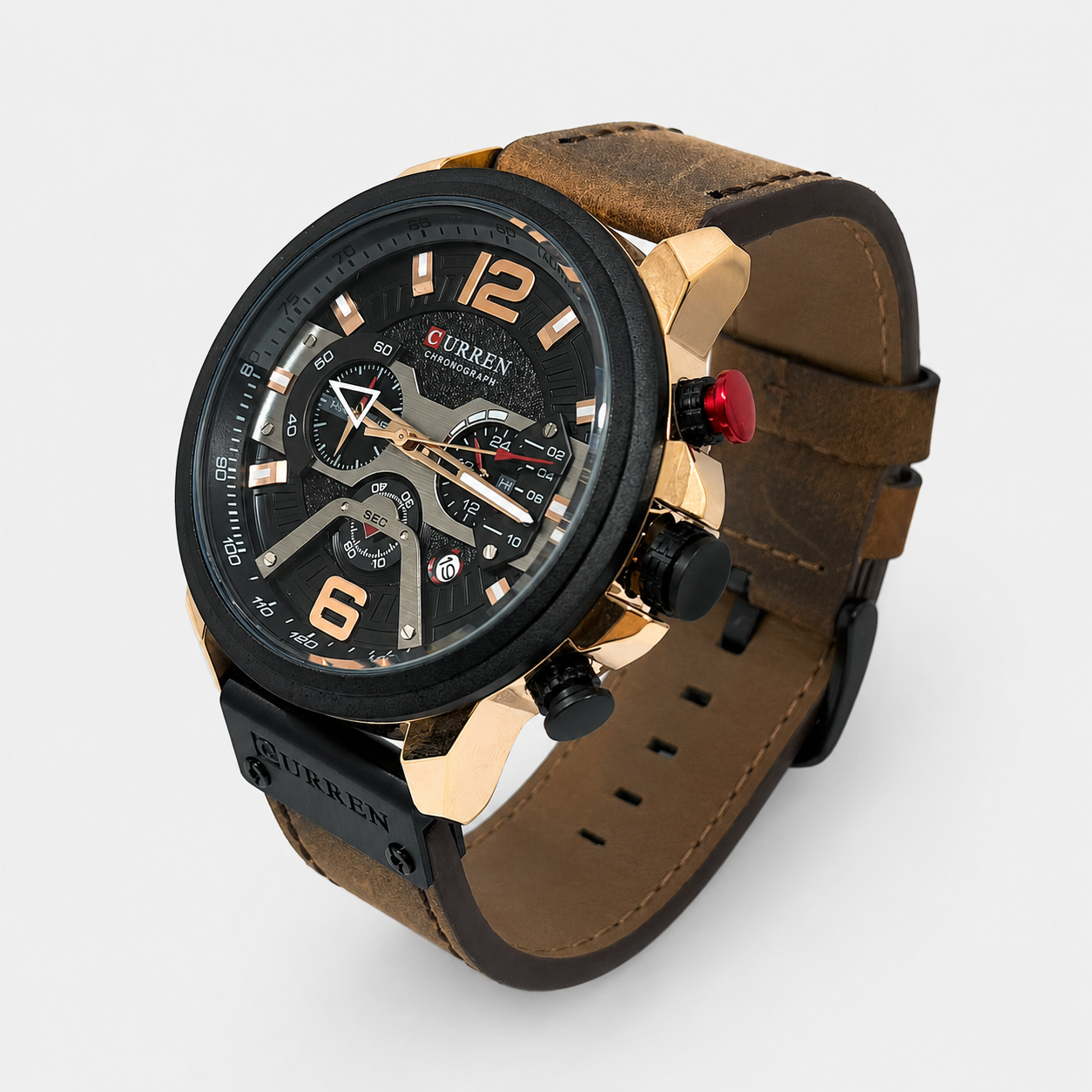 Reloj Curren para caballero 8329-5 Cuero marrón con esfera negra-1