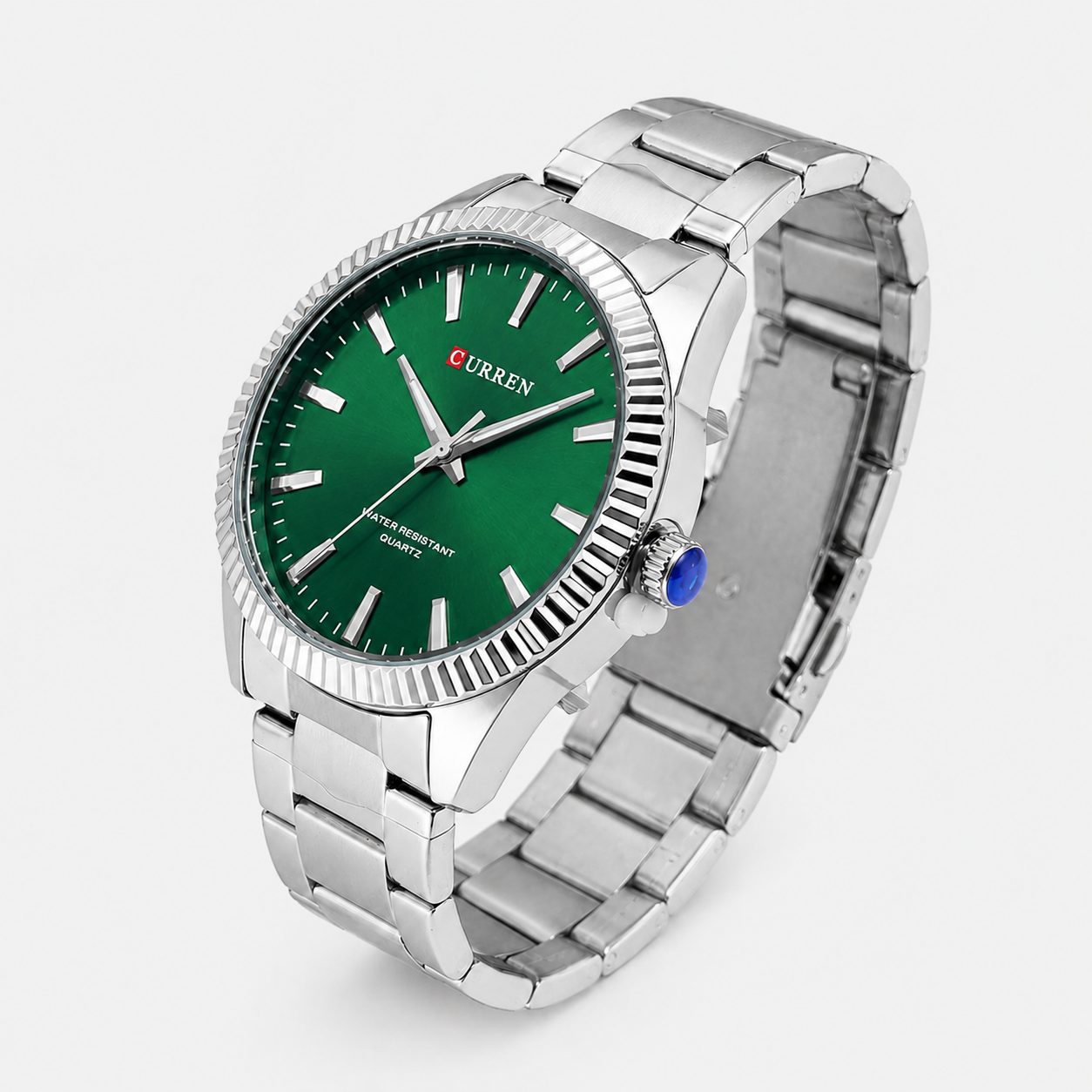 Reloj Curren para caballero 8425-3 Metal plateado con esfera verde-2