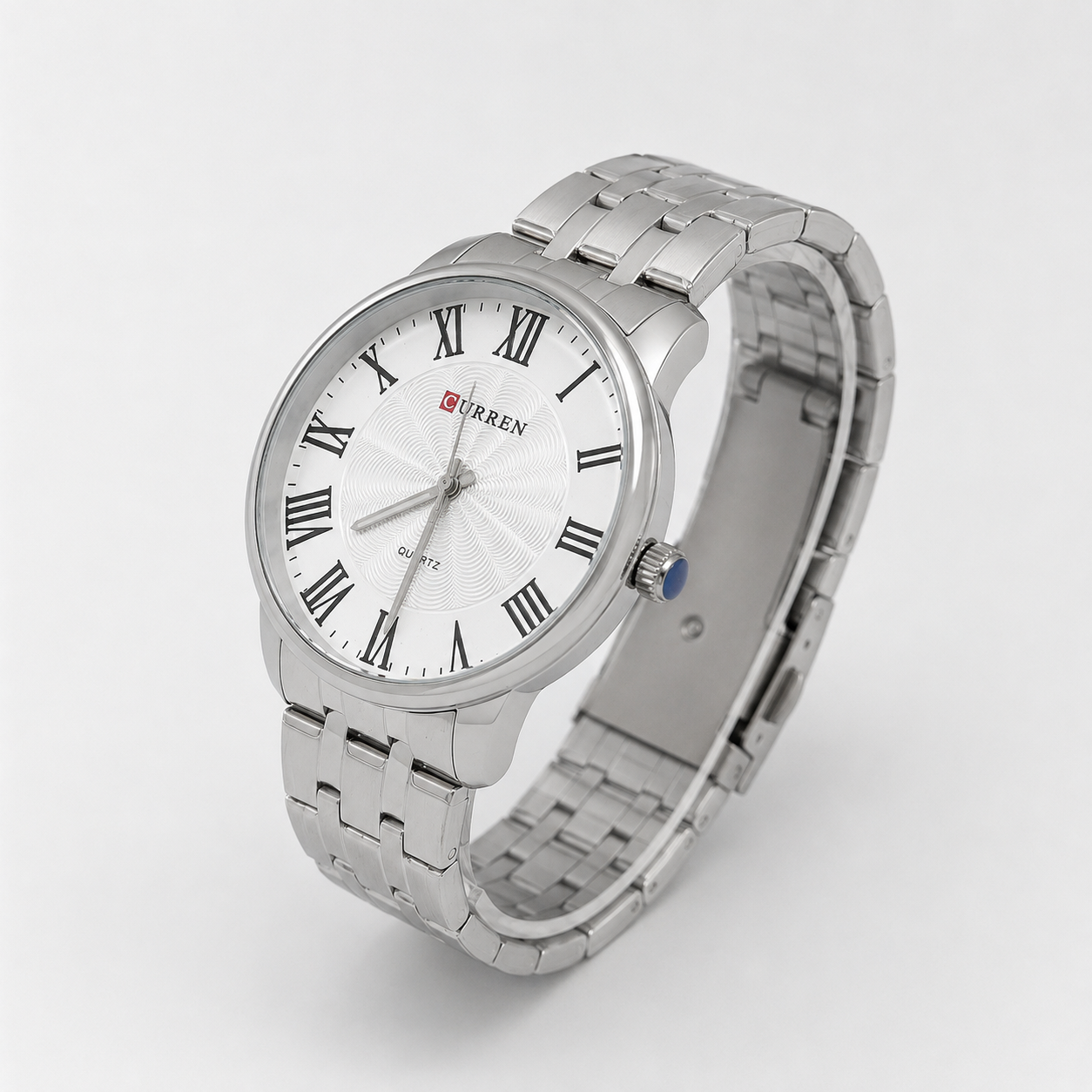 Reloj Curren para caballero 8422-1 Metal plateado con esfera blanca-2