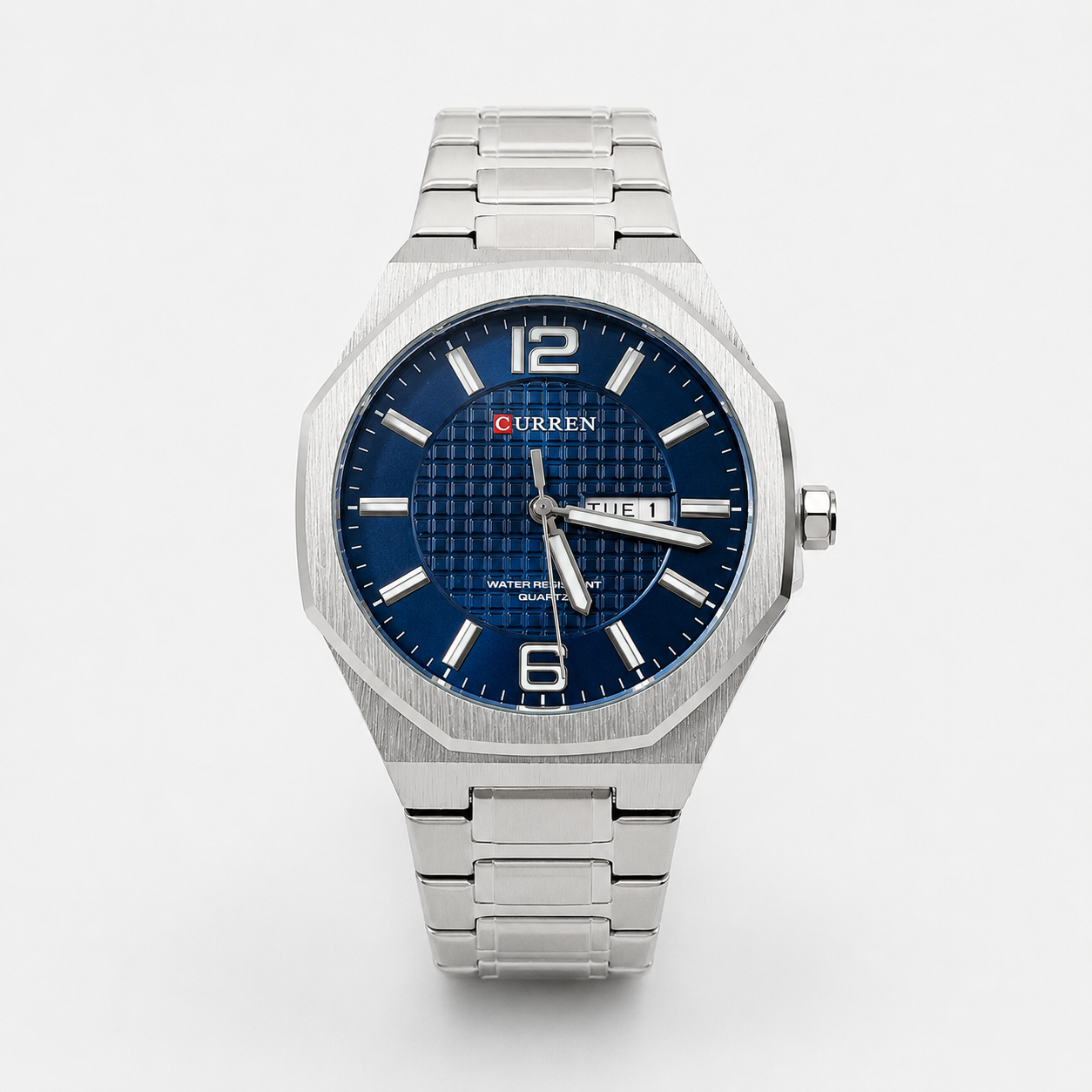 Reloj Curren para caballero 8476-2 Metal plateado con esfera azul-0