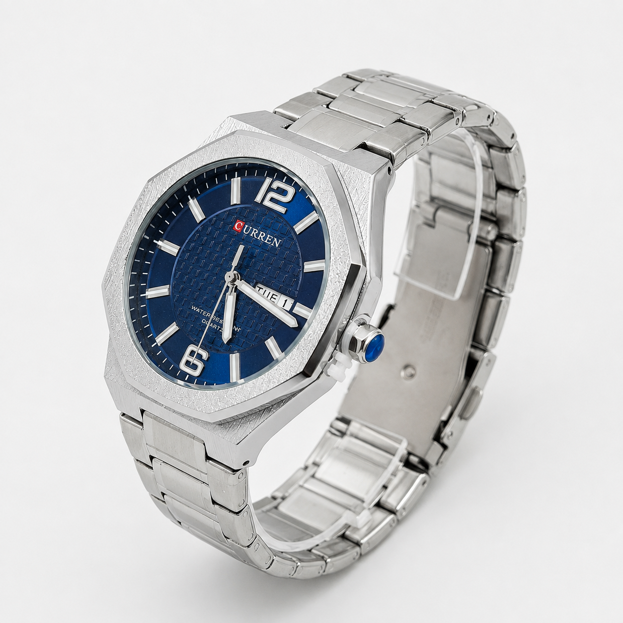 Reloj Curren para caballero 8476-2 Metal plateado con esfera azul-2