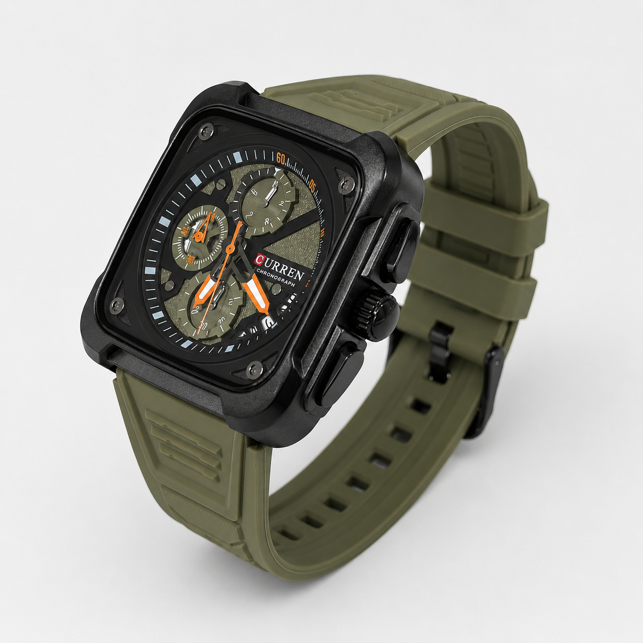 Reloj Curren para caballero 8461-3 Resina verde oliva con esfera negra y detalles dorados-2