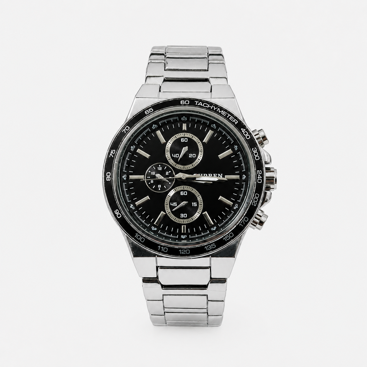 Reloj Curren para caballero 8011-4 Metal plateado con esfera negra-0