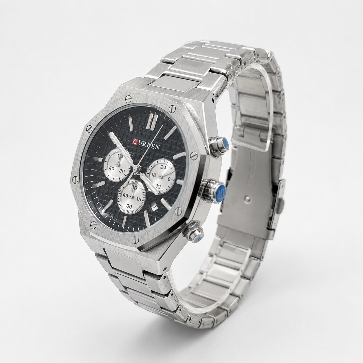 Reloj Curren para caballero 8440-2 Metal plateado con esfera negra-1