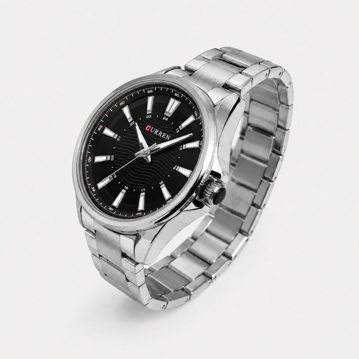 Reloj Curren para caballero 8424-2 Metal plateado con esfera negra-1
